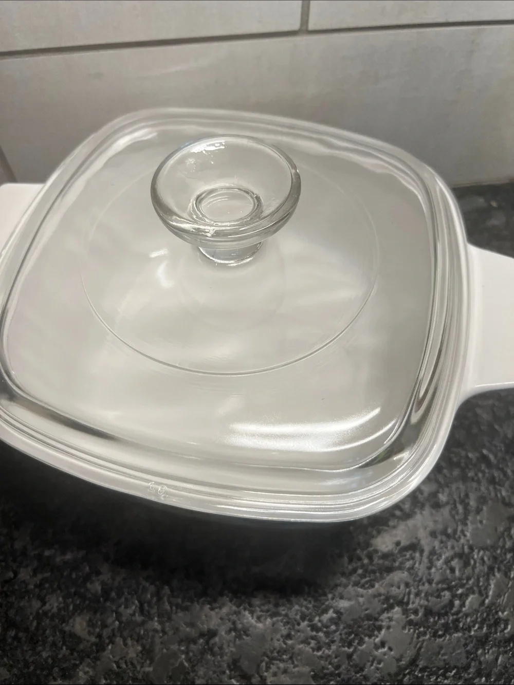 Corningware White Casserole with Blue & Orange Folk Bird Motif